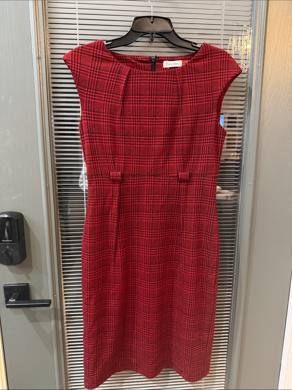 Calvin Klein Red Plaid Midi Sheath Dress